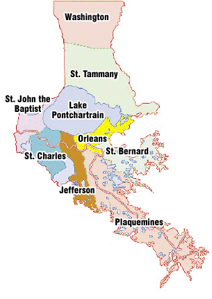 Archdiocese map (southeastern sector of Louisiana)